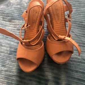 Beige wedged heels